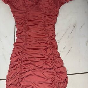 Ruched Coral Dress